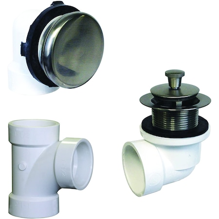 Westbrass Illusionary Overflow, Sch. 40 PVC Plumbers Pack W/ Lift and Turn Bath Drain in Satin Nickel D594PHRK-07